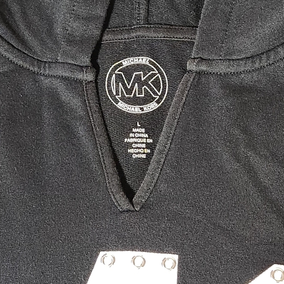 Michael Kors Womens Sz L Mini T Shirt  Dress Black White Logo Hooded Read - Picture 5 of 11